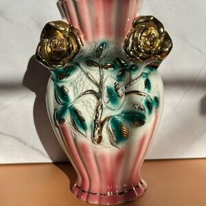 Vintage Elegant Pink and Gold Floral Vase
